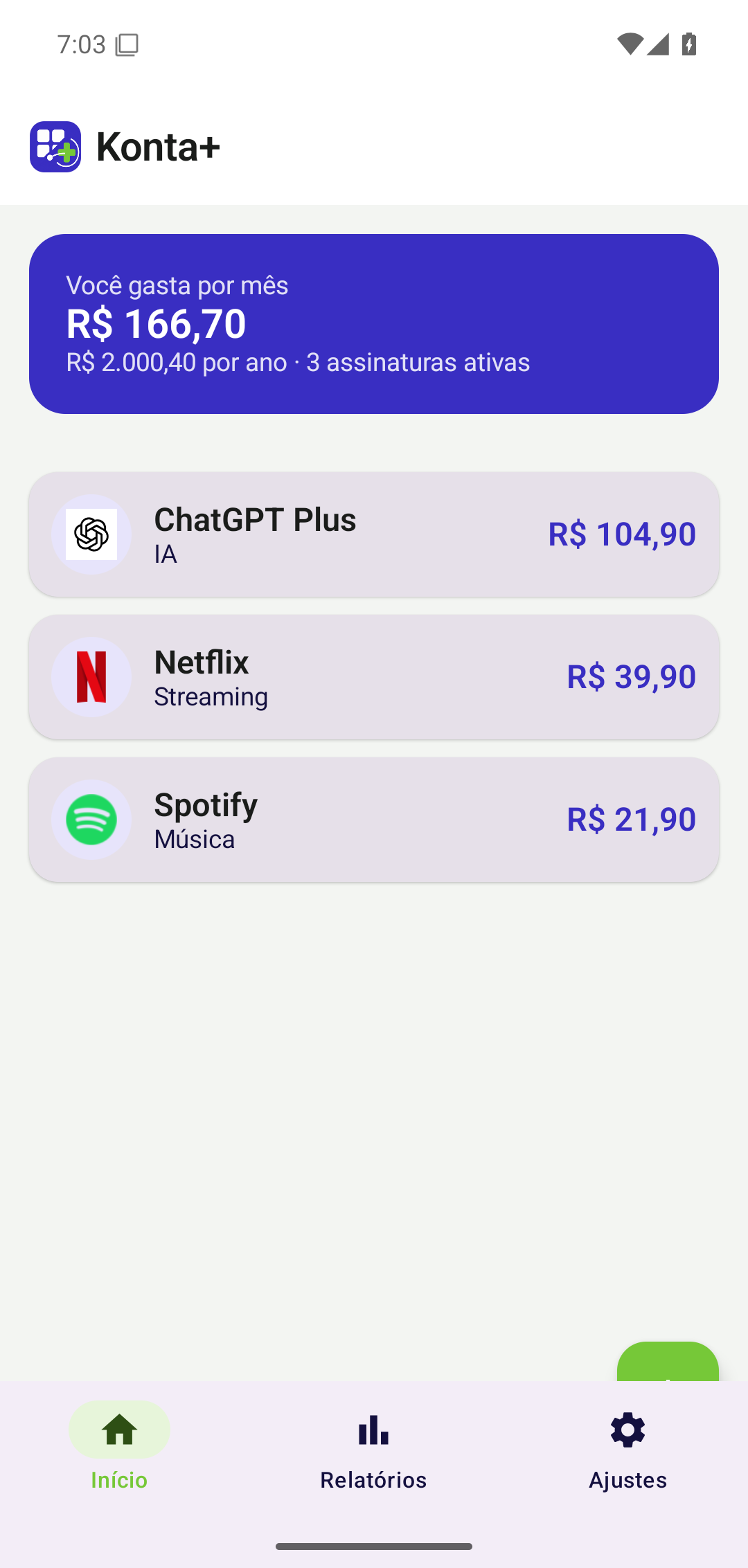 Tela do Konta+